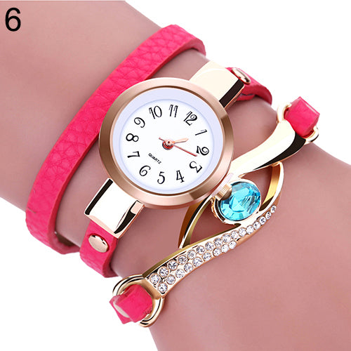 Lady Blue Eye Infinity Multilayer Faux Leather Charm Bracelet Quartz Wrist Watch