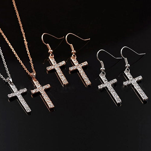 Women Men Rhinestone Choker Jesus Christ Cross Pendnat Necklace Fashion Jewelry