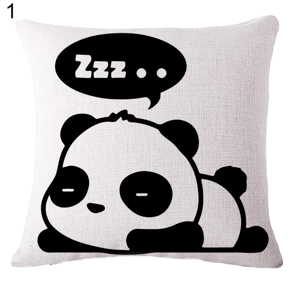 Cartoon Panda Print Linen Square Pillow Case Cushion Throw Cover Home Sofa Decor