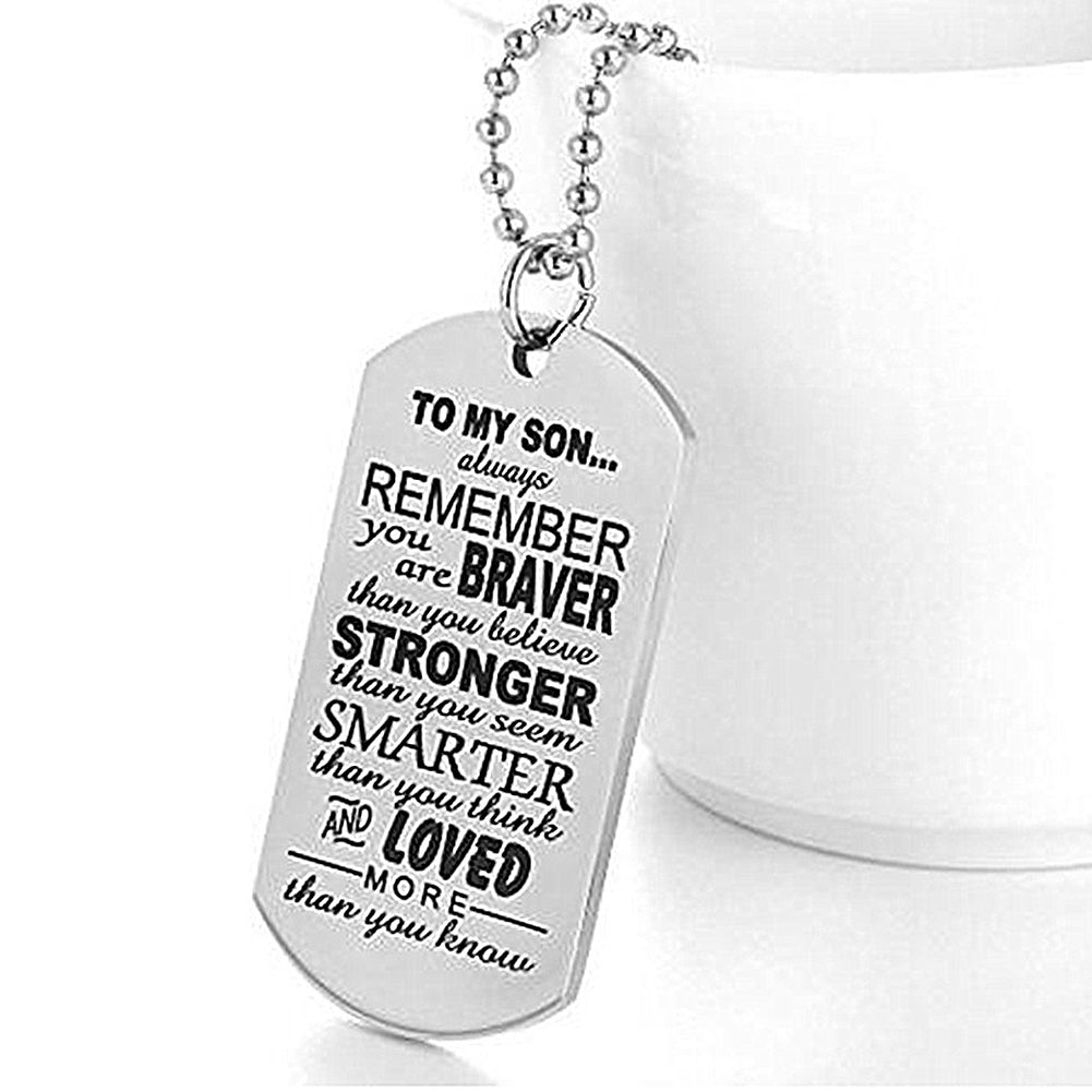 TO MY SON Military Army Style Dog Tag Stainless Steel Pendant Men's Necklace