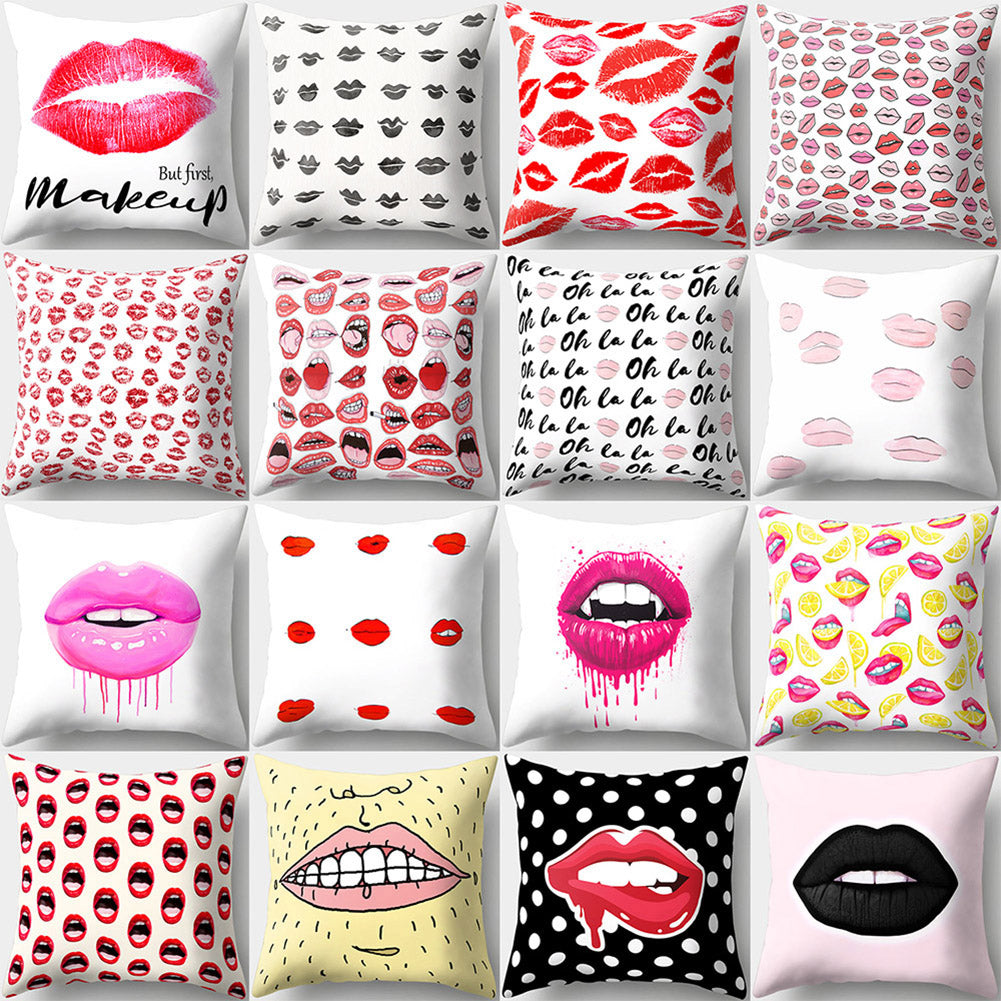 Sexy Lip Peach Skin Cushion Cover Square Throw Pillowcase Coffee House Bar Decor