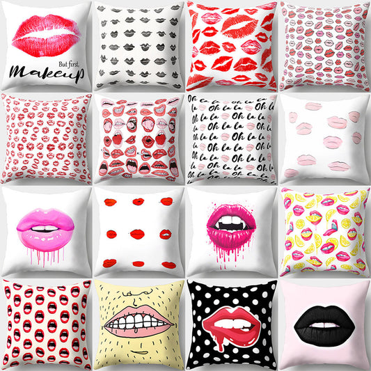 Sexy Lip Peach Skin Cushion Cover Square Throw Pillowcase Coffee House Bar Decor