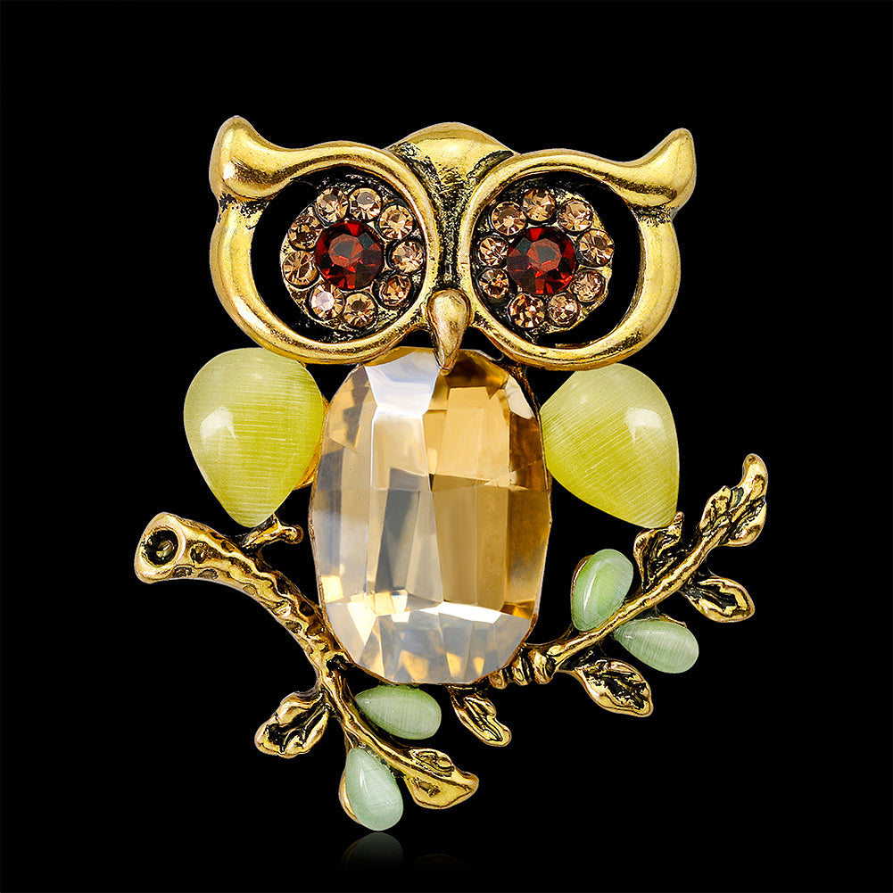 Luxury Shiny Rhinestone Artificial Stone Owl Animal Brooch Pin Women Jewelry