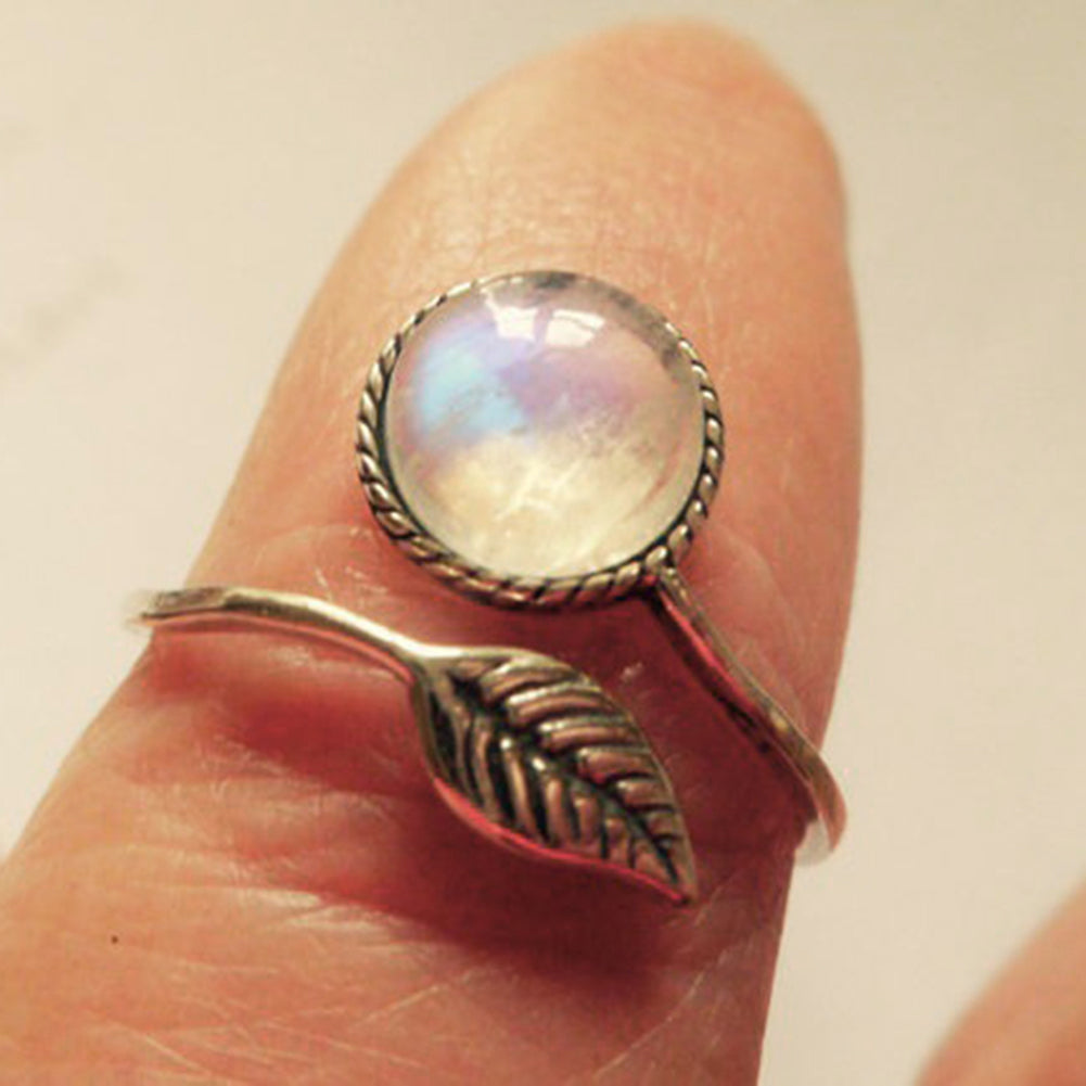 Unique Adjustable Leaf Rhinestone Open Rings Bride Wedding Jewelry Finger Gifts