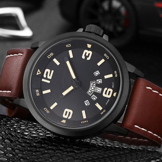 Genuine Leather Date Display Waterproof Quartz Business Men Wrist Watch Gift