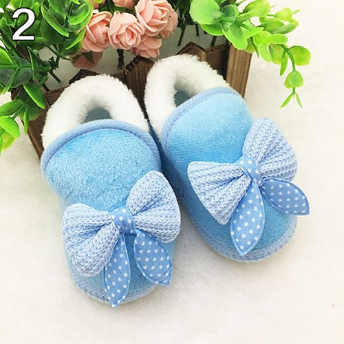 Toddler Baby Girls' Winter Dotted Bowknot Soft Non-Slip Warm Prewalker Shoes