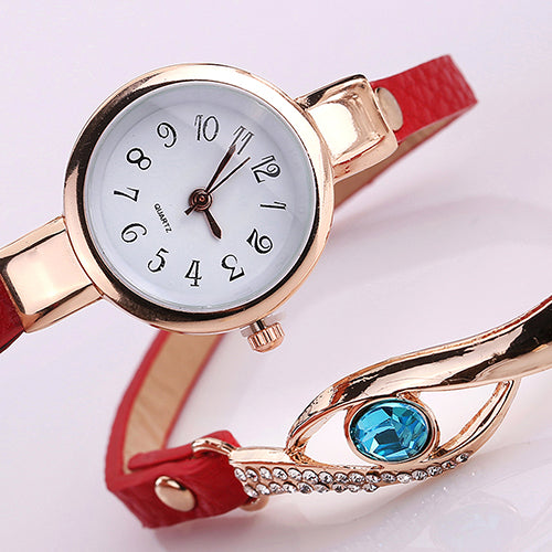 Lady Blue Eye Infinity Multilayer Faux Leather Charm Bracelet Quartz Wrist Watch