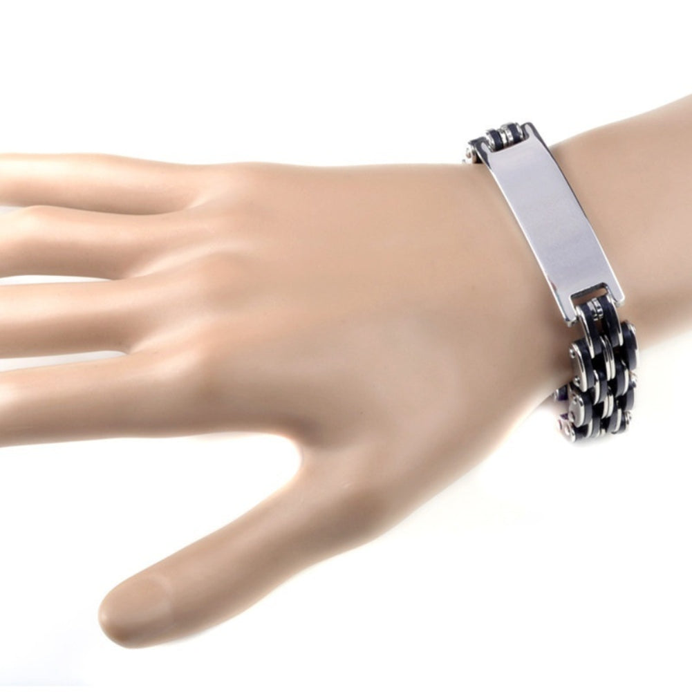 Men Fashion Stainless Steel Rubber Bracelet Bangle Jewelry Party Club Wristband