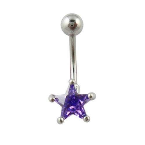 Rhinestone Pentagram Surgical Steel Belly Navel Ring Barbell Body Piercing Jewelry