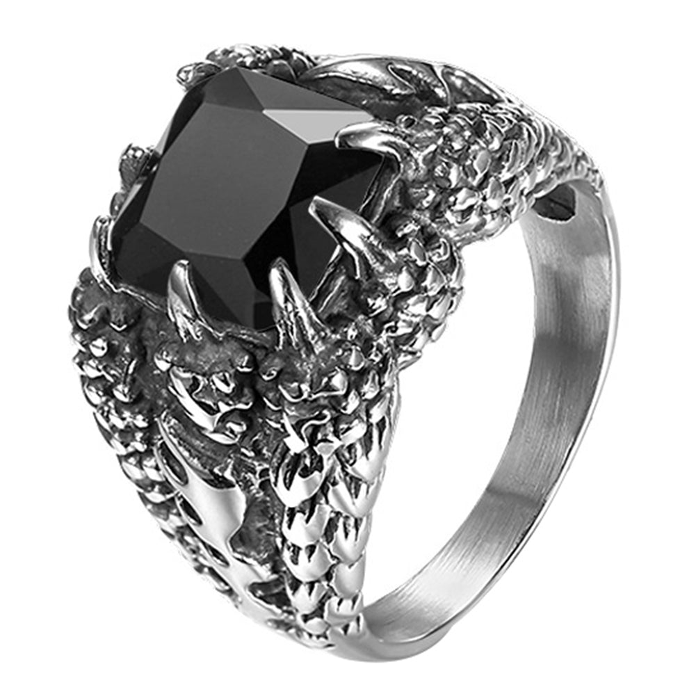 Cool Stainless Steel Ring Claw Square Rhinestone Men's Halloween Gothic Ring