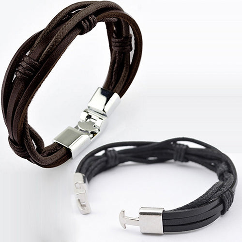 Men Surfer Hemp Faux Leather Hand Braided Multilayer Wristband Cuff Bracelet