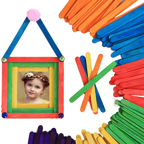 Kids Child Natural Multi-Color Wooden Popsicle Sticks DIY Crafts Puzzle Toy Gift
