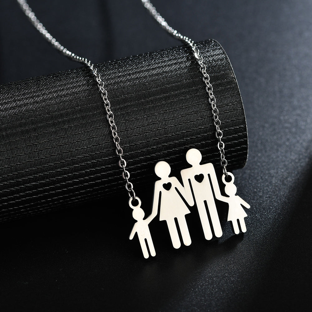 Family of Four Hollow Heart Stainless Steel Necklace Men Women Jewelry Gift