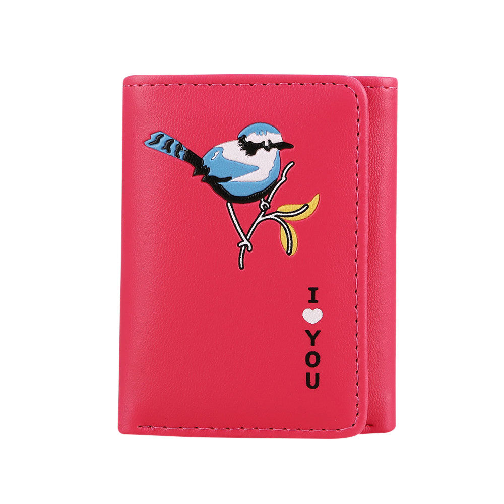 Women Retro Birds Printing Short Wallet Coin Purse Card Holders Handbag