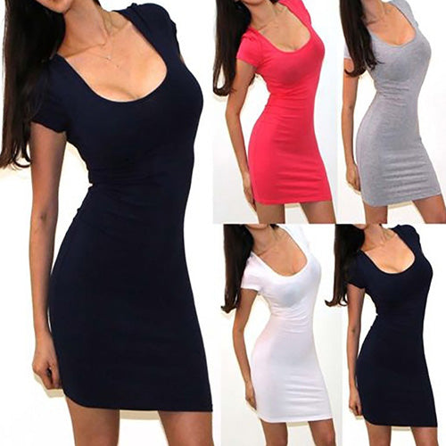 Women Fashion Summer Party Sexy Soft Low Cut Bodycon Night Club Mini Dress