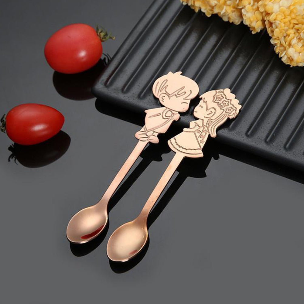 A Pair of Boy and Girl Stainless Steel Coffee Tea Cup Mixing Spoon Drinks Decor