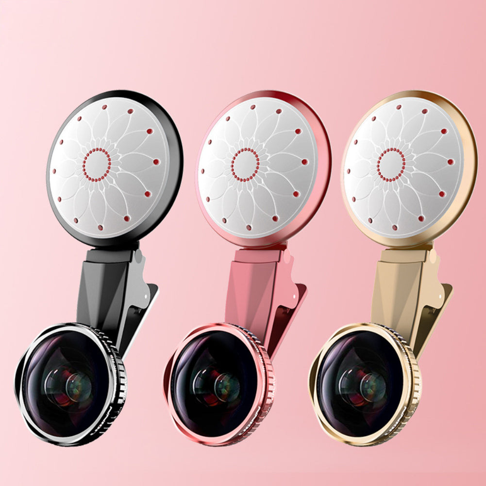 4K Wide Angle Lens 20X Macro Lens Dimmable Selfie Fill Light Clip Kit for Phone