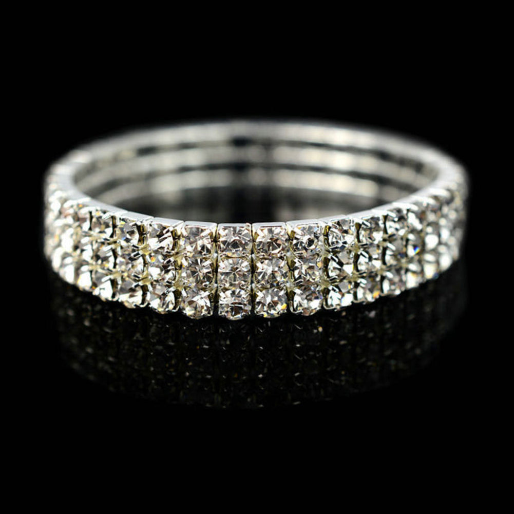Multirow Rhinestone Stretch Bracelet Bangle Cuff Wedding Bridal Gift for Women