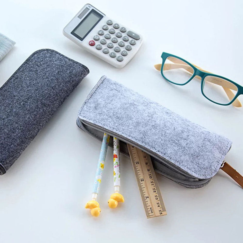 Felt Solid Color Simple Style Pencil Case Stationery Pouch Pen Bag Student Gift