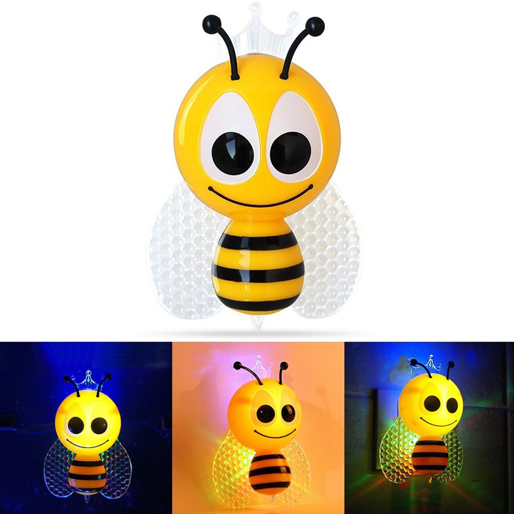 Colorful Cute Bee EU Plug LED Wall Night Lamp Light Controlled Kid Bedroom Decor