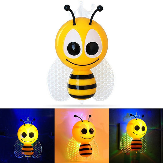 Colorful Cute Bee EU Plug LED Wall Night Lamp Light Controlled Kid Bedroom Decor