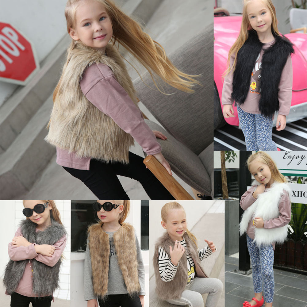 Children Kids Unisex Sleeveless Vest Winter Outwear Coat Faux Fur Baby Jacket