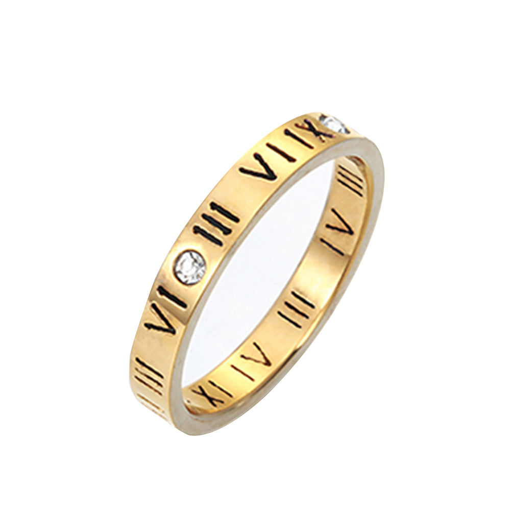 Punk Roman Numerals Rhinestone Stainless Steel Finger Jewelry Couple Ring Gift