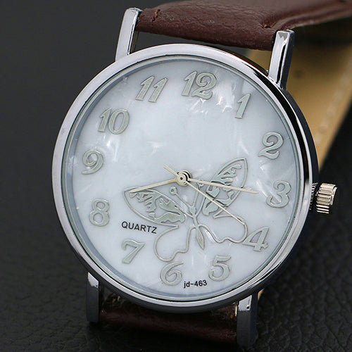 Women's Girls' Butterfly Arabic Numbers Dial Marbling Analog Quartz Wrist Watch