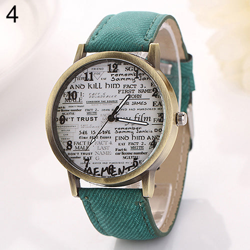 Men Women Fashion Graffiti Retro Cowboy Fabric Analog Quartz Casual Wrist Watch