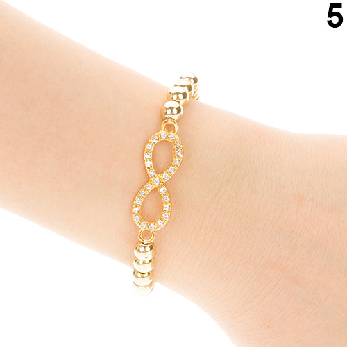 Fashion Women Rhinestone Beaded Cross Love Infinity Stretch Bracelet Chain Gift
