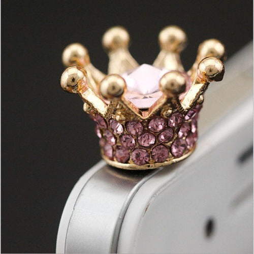 Fashion Sparkling Rhinestone Cellphone Phones 3.5mm Crown Design Anti-dust Plug