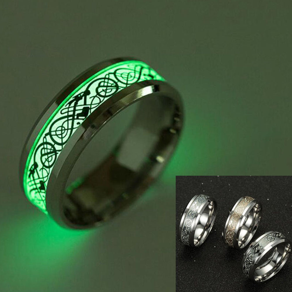 Vintage Luminous Dragon Design Stainless Steel Classic Band Ring for Men Women