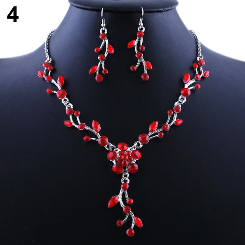 Bride's Flower Rhinestone Alloy Choker Necklace Earrings Jewelry Wedding Party Set
