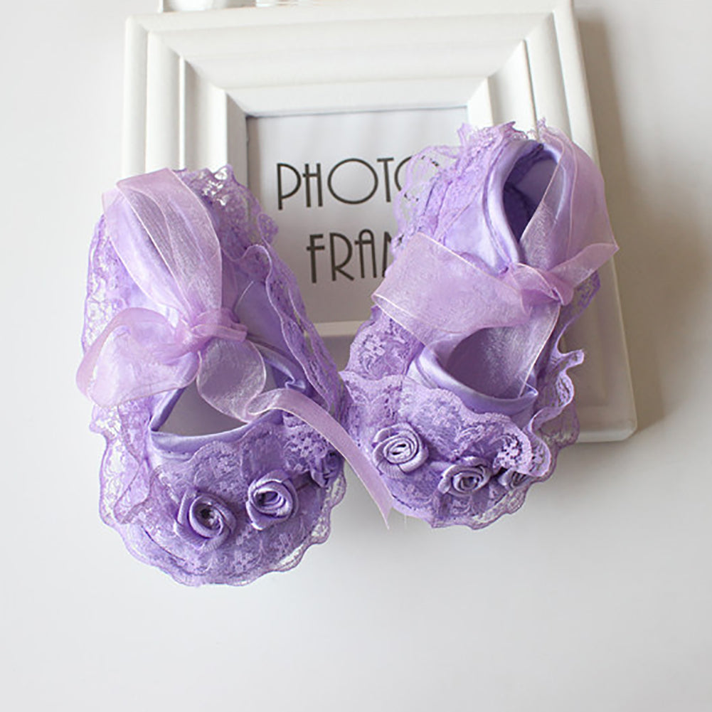 Cotton Princess Girl Shoes Anti-Slip Soft Sole Baby Toddler Lace Flower Footwear
