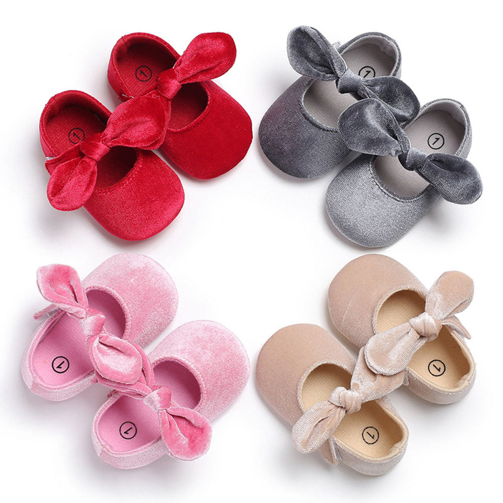 Cute Baby Girls Princess Bowknot Solid Color Soft Sole Shoes Prewalker Footwear