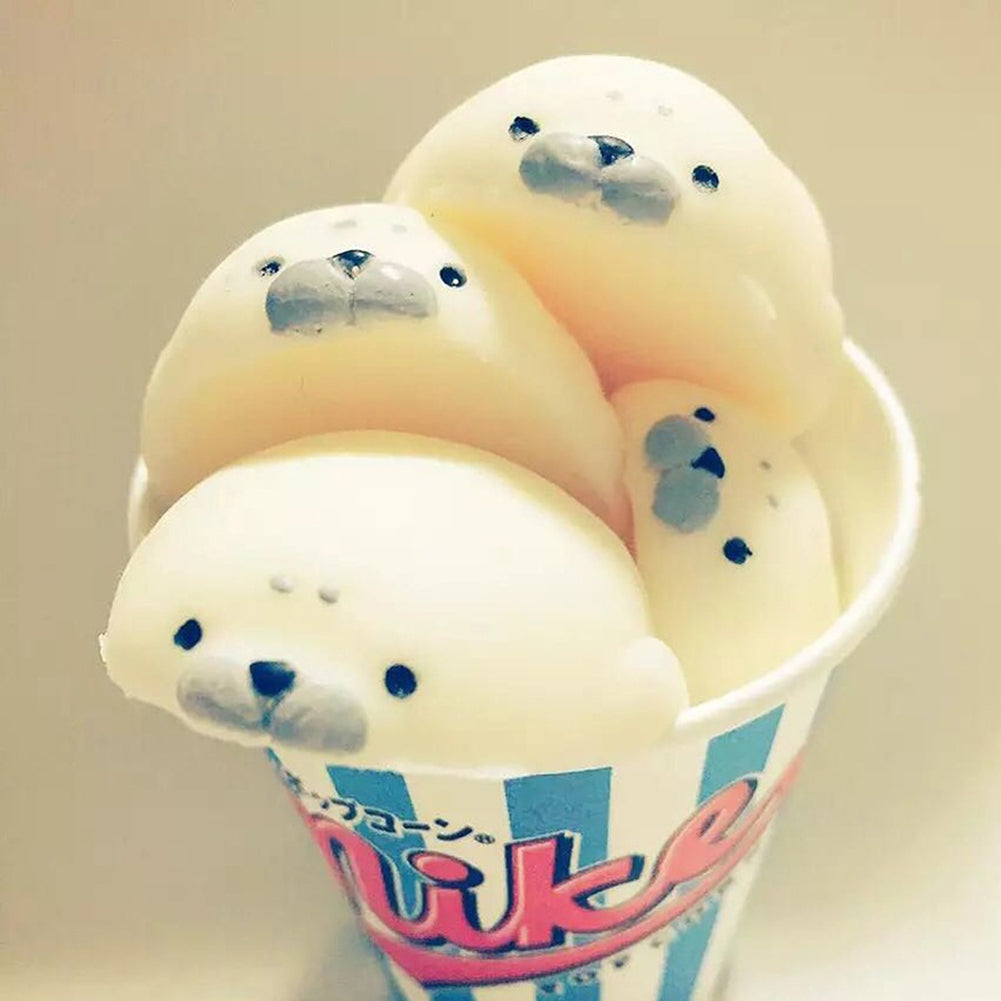 Cute Soft White Seal Stress Relieve Squishy Squeeze Healing Toy Adult Kids Gift