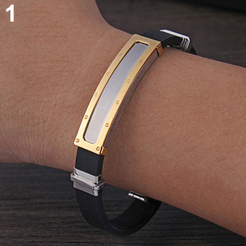 Men's Simple Design Stainless Steel Silicone Clasp Bangle Jewelry Bracelet Gift