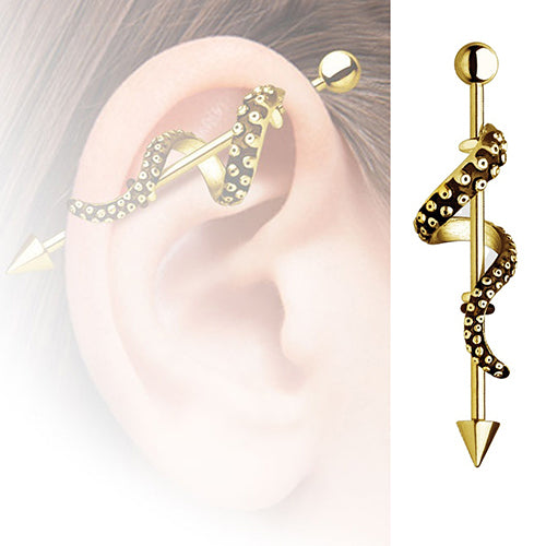 1Pc Men Women Arrow Punk Barbell Wrapped Octopus Tentacle Earring Body Piercing