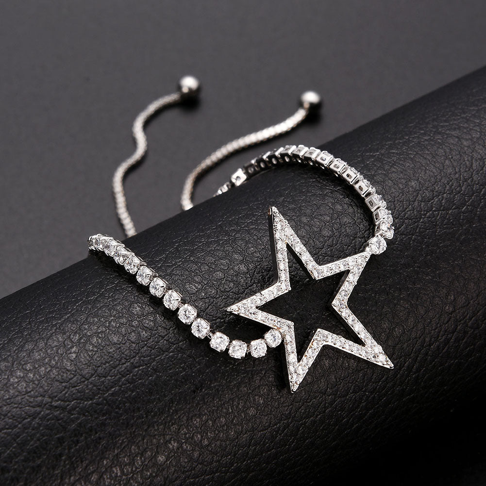 Rhinestone Star Adjustable Pull Slider Bracelet Women Jewelry Wrist Chain Bangle
