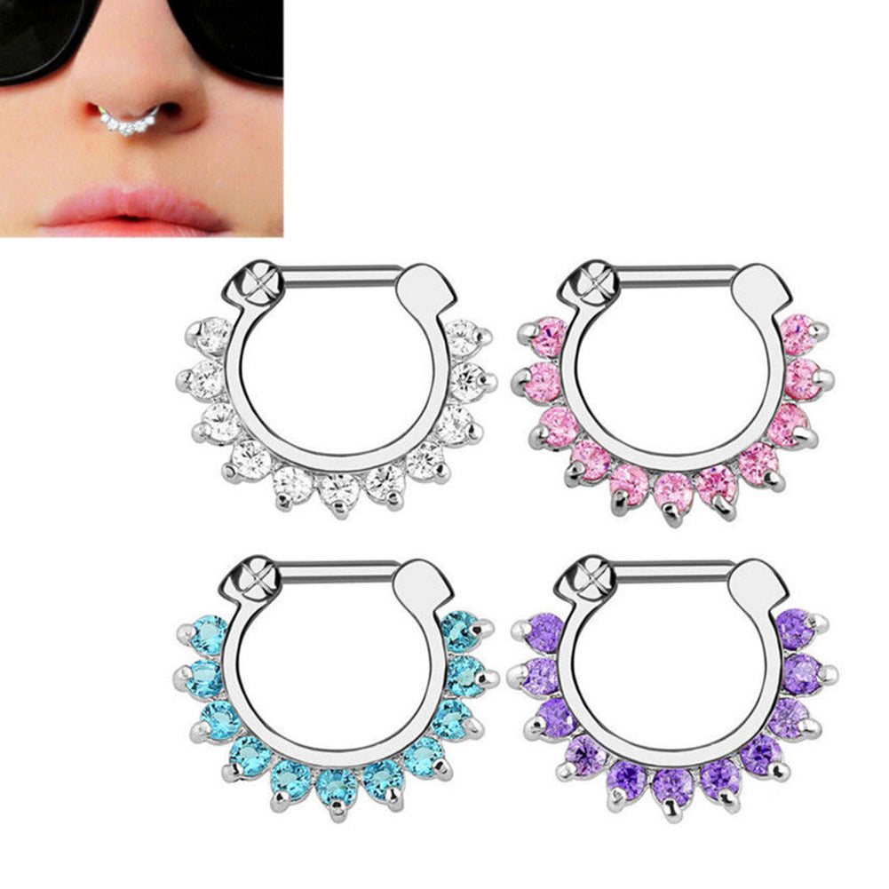 Women's CZ Nose Ring Piercing Fashion Hinged Clicker Hoop Septum Jewelry Party