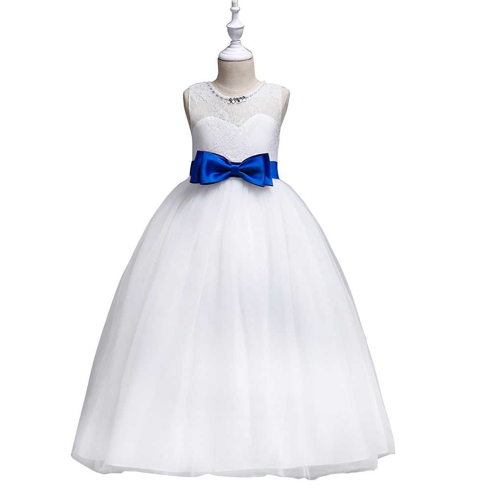 Summer Little Princess Baby Girl O-Neck Bow Sleeveless Party Long Formal Dress