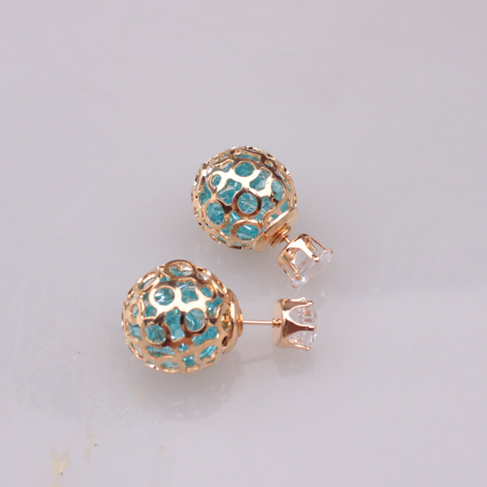 Women Fashion Hollow Ball Ear Jackets Stud Earrings Double Side Piercing Jewelry