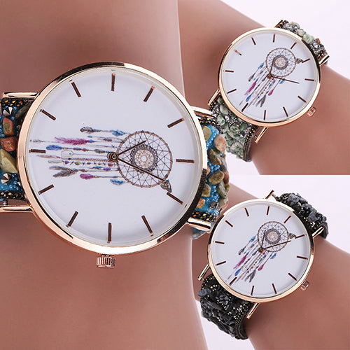 Women's Fashion Korean Dream Catcher Print Stone Band Analog Quartz Wrist Watch