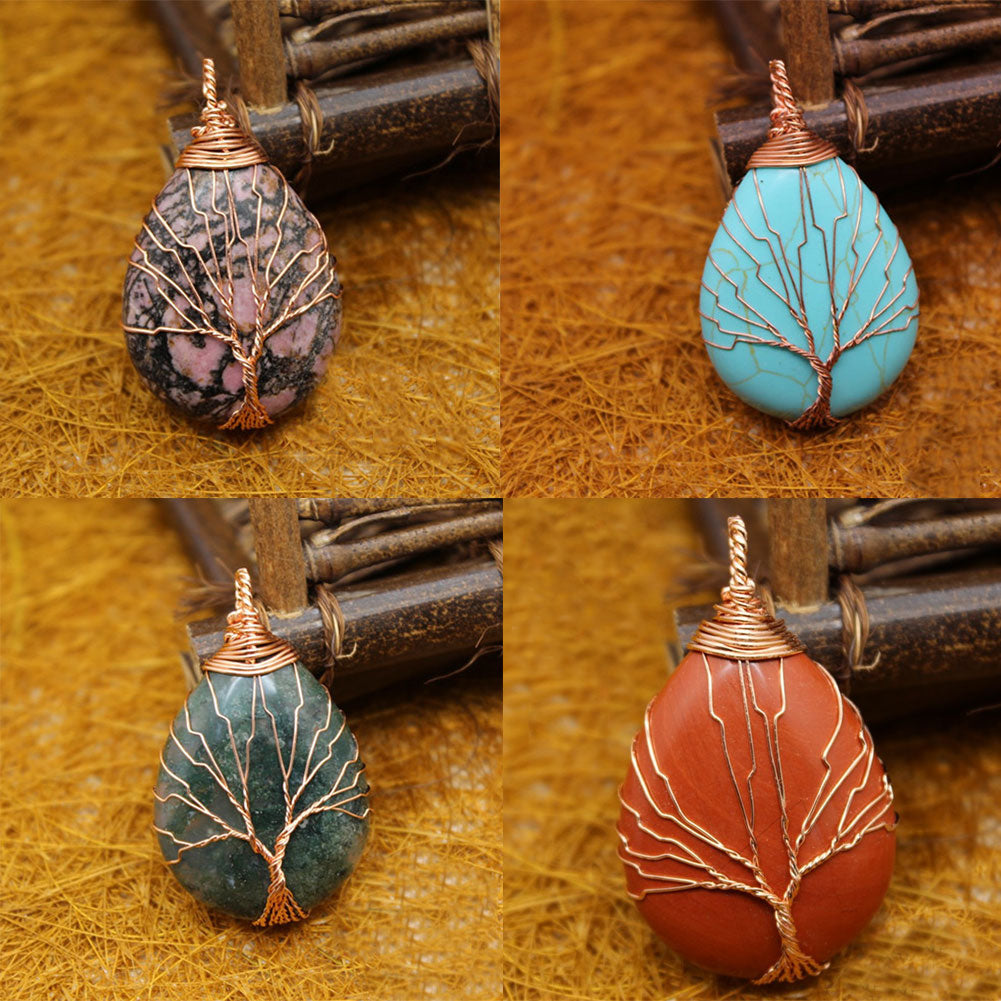 Natural Stone Waterdrop Shape Pendant Charm Necklace Jewelry DIY Accessory