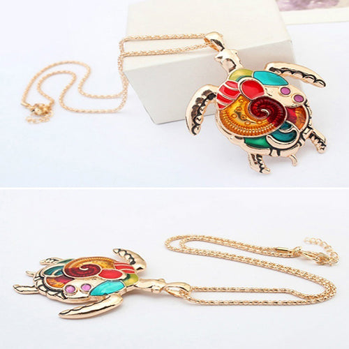 Multi-Color Tortoise Pendant Necklace Turtle Drop Hook Earrings Jewelry Set