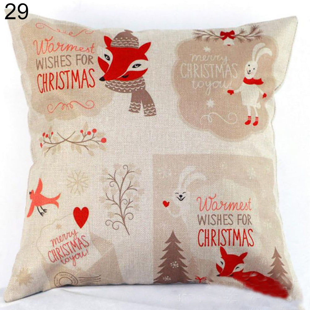 Christmas Santa Claus Deer Print Cushion Cover Pillow Case Square Car Home Decor