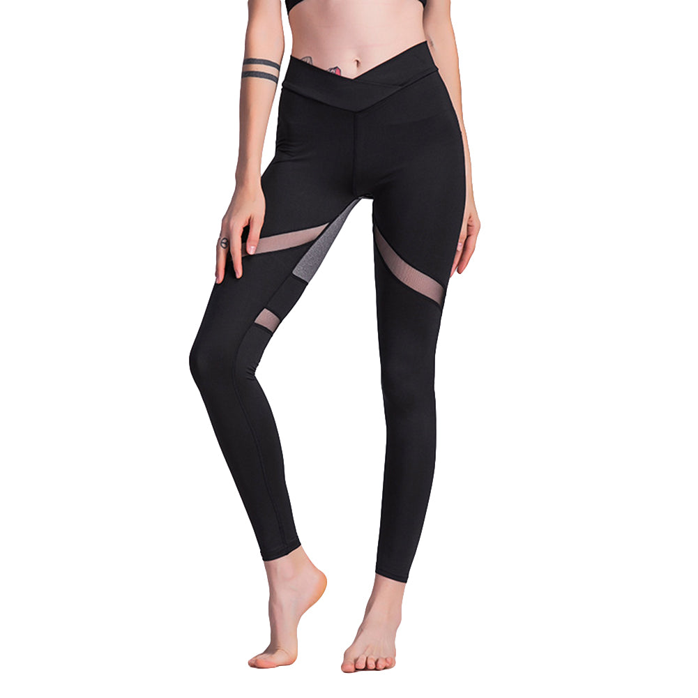 Women Casual Slim V Rise Heart Back Spliced Breathable Sport Yoga Leggings Pants