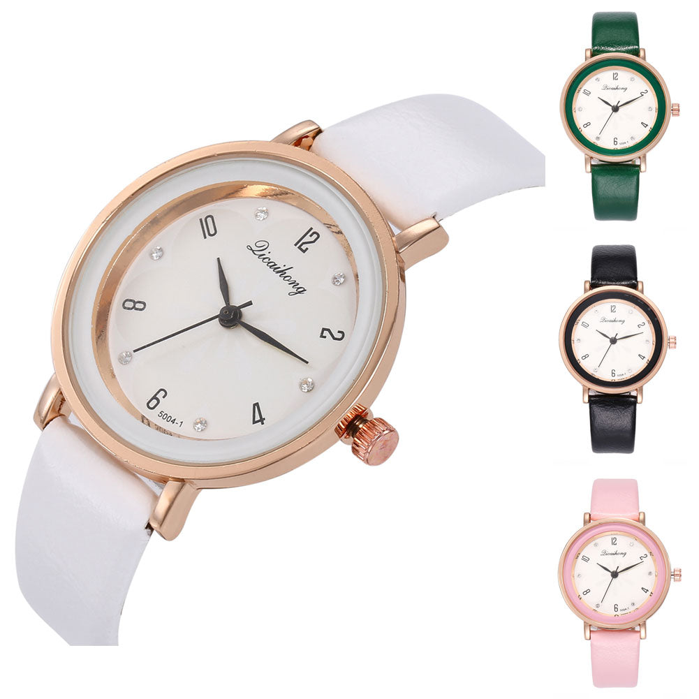 Women Fashion Rhinestone Inlaid Quartz Arabic Numbers Shopping Date Wrist Watch