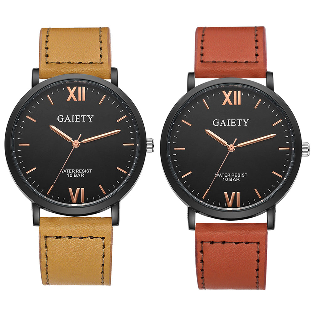 Men Fashion Casual Sport Roman Numerals Faux Leather Quartz Analog Wrist Watch