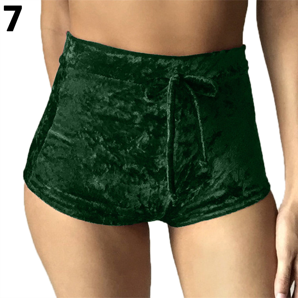 Women's Sexy Retro Velvet Short Shorts Drawstring High Rise Elastic Hot Pants